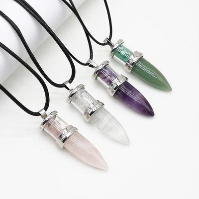 1Pc Natural Stone Necklace Pendant Bullet Shaped Crystal Rose Quartz Green Aventurine Rope Agate Chain Necklaces for Women Men Jewelry 17×54 Mm