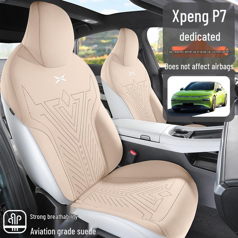 XPeng P7 Suede Car Seat Cover: Four-Season, Semi-Enclosed, Breathable Saddle Pad.