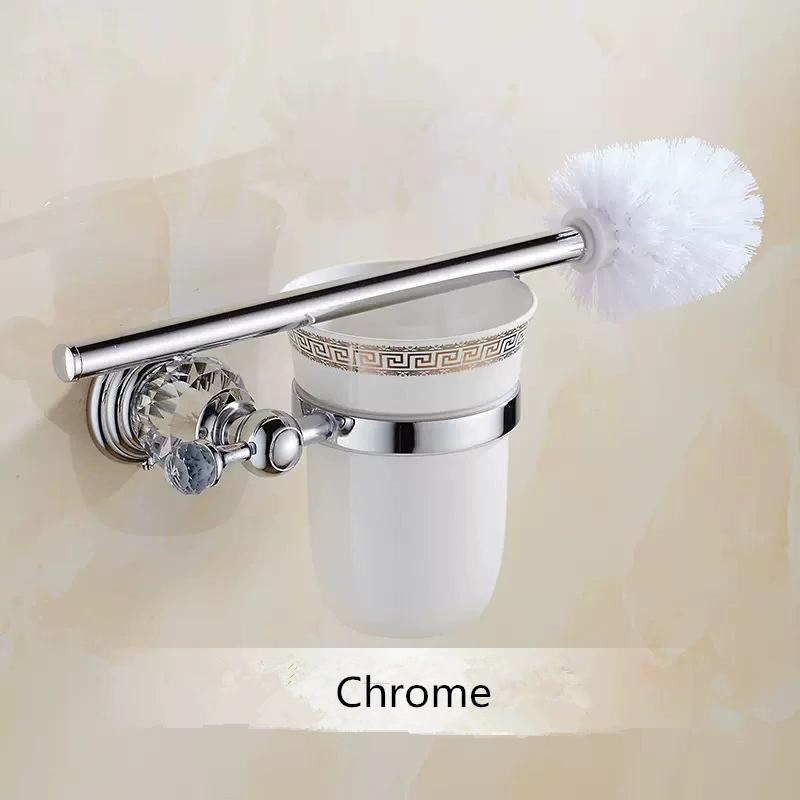 Tuqiu Gold Toilet Brush Holder with Brush Brass and Crystal Bathroom Toilet Scrub Cleaning Brush Holder Set красный