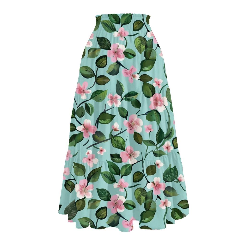 Dámská ležérní a módní květinový tisk elastický pas volná sukně volná sukně