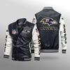 Thickened NFL Leather Jacket Printed Large Size Spring and Autumn Fleece Men's Motorcycle Jacket Ravens Baseball Jacket Leather Jacket