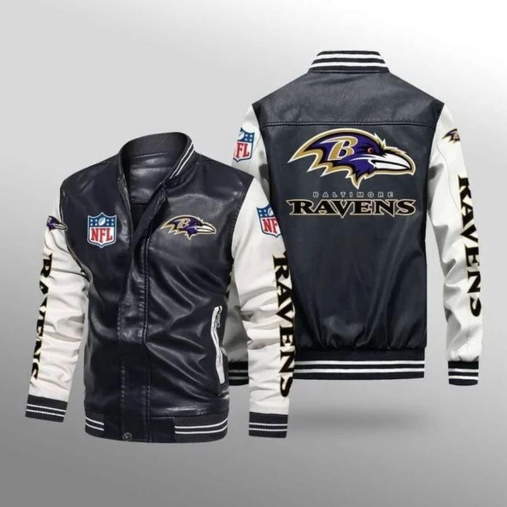 Thickened NFL Leather Jacket Printed Large Size Spring and Autumn Fleece Men's Motorcycle Jacket Ravens Baseball Jacket Leather Jacket