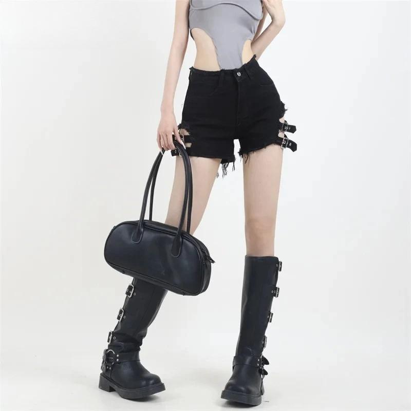 VIONA Sommer Vintage Trend Heißes Mädchen Harajuku High Waist Unregelmäßige Jeansshorts Goth Rock Sexy Damen Shorts Schlankmachend Vielseitig