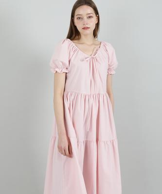 CATTLINE Romantic Shirred Long Dress (Pink)