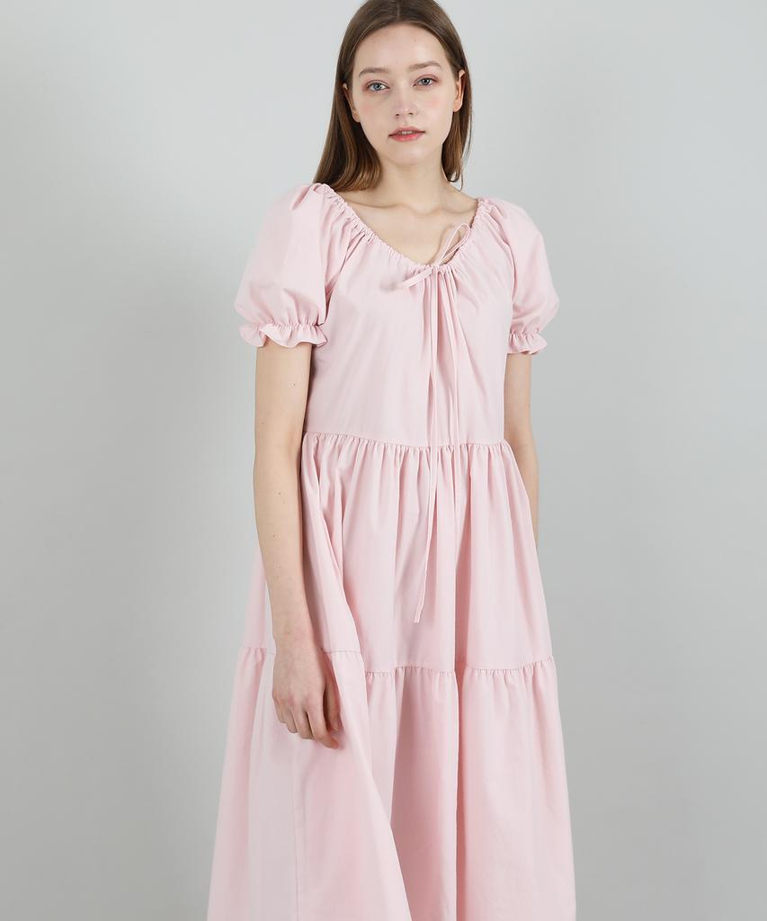 CATTLINE Romantic Shirred Long Dress (Pink)