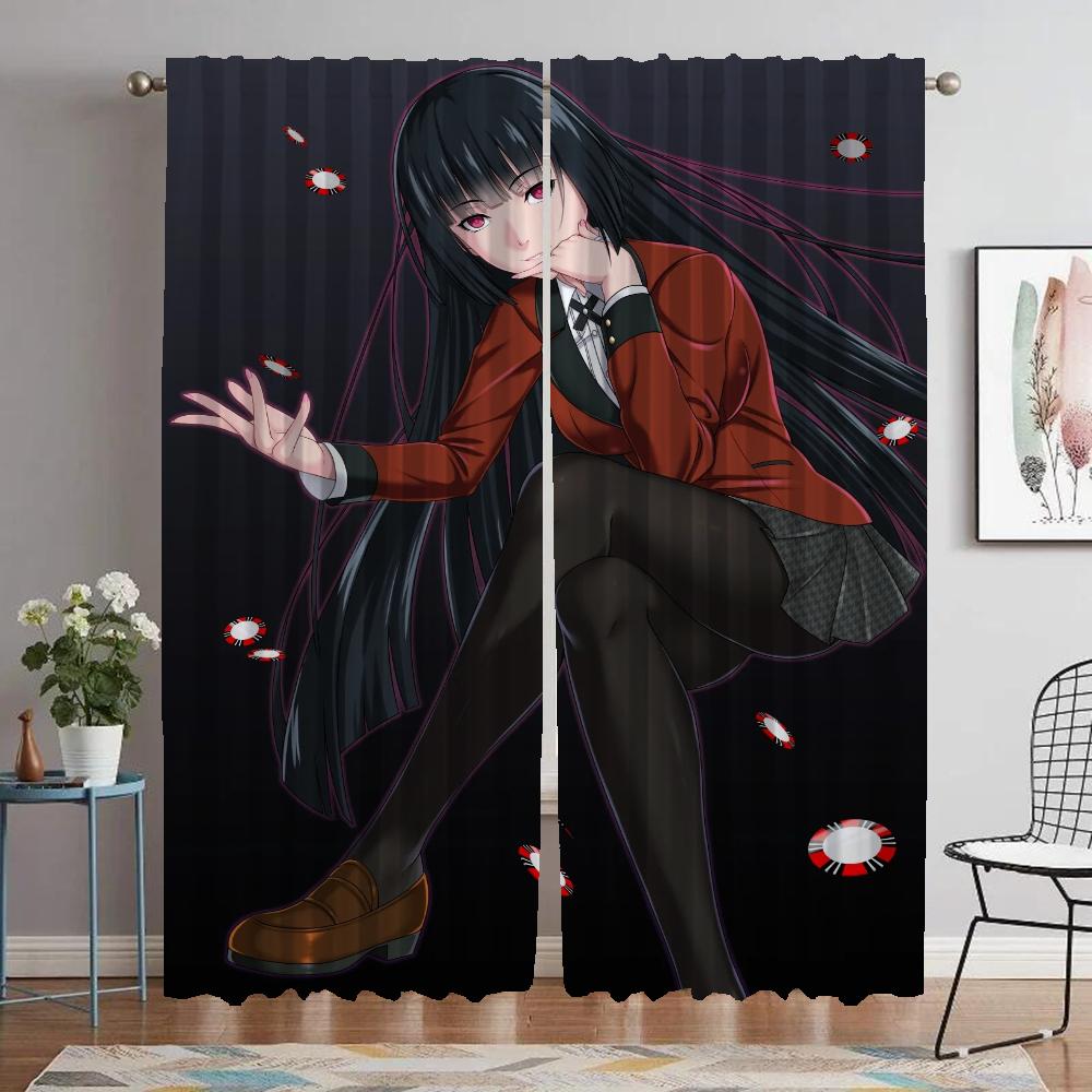 Jabami Yumeko Anti-mosquito Curtains for Living Room Partition Home Interior Curtains 2 Pieces Tulle for Bedroom Window Curtain