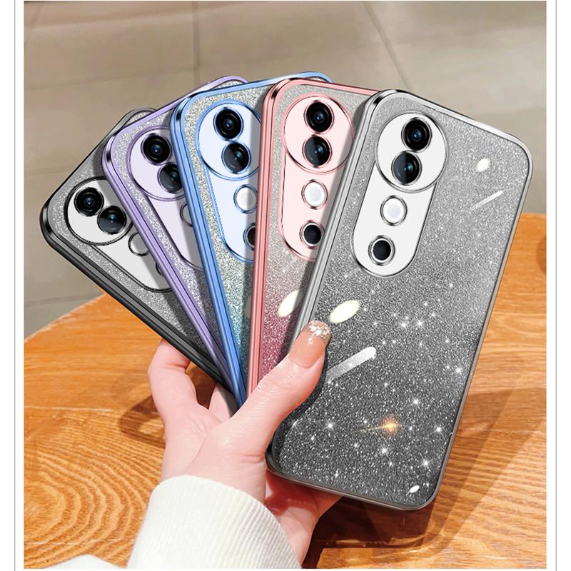 KEYSION Luxury Plating Glitter Phone Case for VIVO V40 Pro 5G Transparent Soft TPU Shockproof Back Cover for VIVO V40 5G