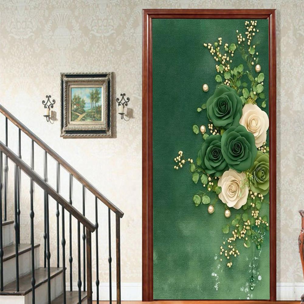 1 Stück Blühender Bambus Vinyl Türsticker Für Schlafzimmer Heimdeko Selbstklebend Abnehmbares Wandtattoo Türrenovierung Wasserdichtes Poster