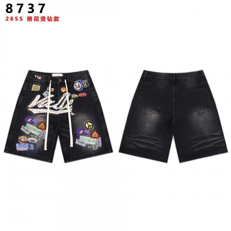 Pantaloncini in Denim Vale Retro con Lettere Ricamate Dettaglio Strass Lavaggio Usurato Lunghezza 5/8 Vestibilità Larga