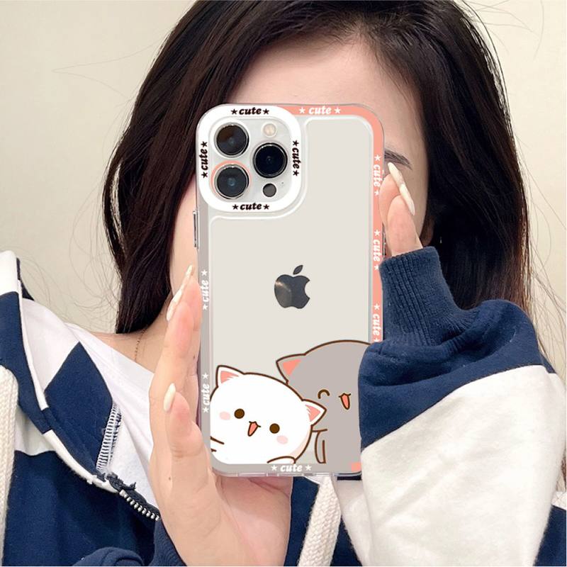 Peach Cat Cute Cartoon Phone Case for iPhone 11 12 13 Mini Pro Max 14 Pro Max Case Shell