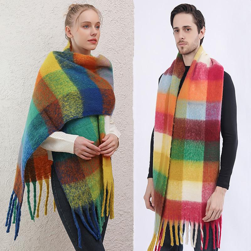 Women's Woolen Scarf Thickened Colorful Plaid Scarf in Winter Men's Autumn and Winter Long Thick Tassel Imitation Cashmere Scarf