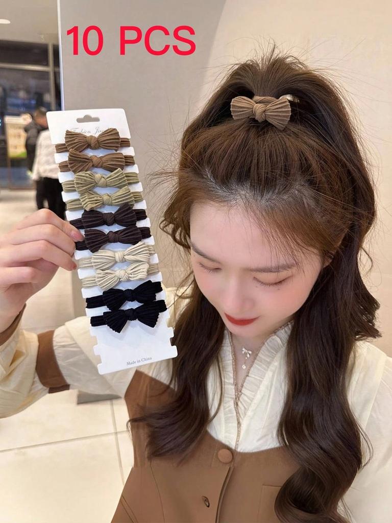 10Pcs Bow Hair Scrunchies, Casual & Simple Daily Accessories,Woman Head Accessories, Woman Hair Accessories Hair Ties Piece