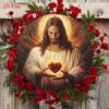 Arte da Parete in Metallo Sacro Cuore di Gesù Segno Rustico in Ferro Regalo Spirituale Cristiano Decorazione Casa Chiesa 20x20 cm
