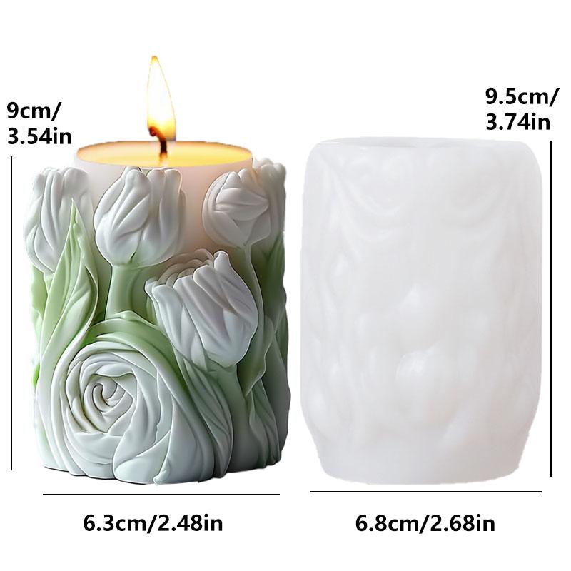 3D Rattan relief cylindrical candle silicone mold blooming peony relief cylindrical candle mould flower cylindrical gypsum molds