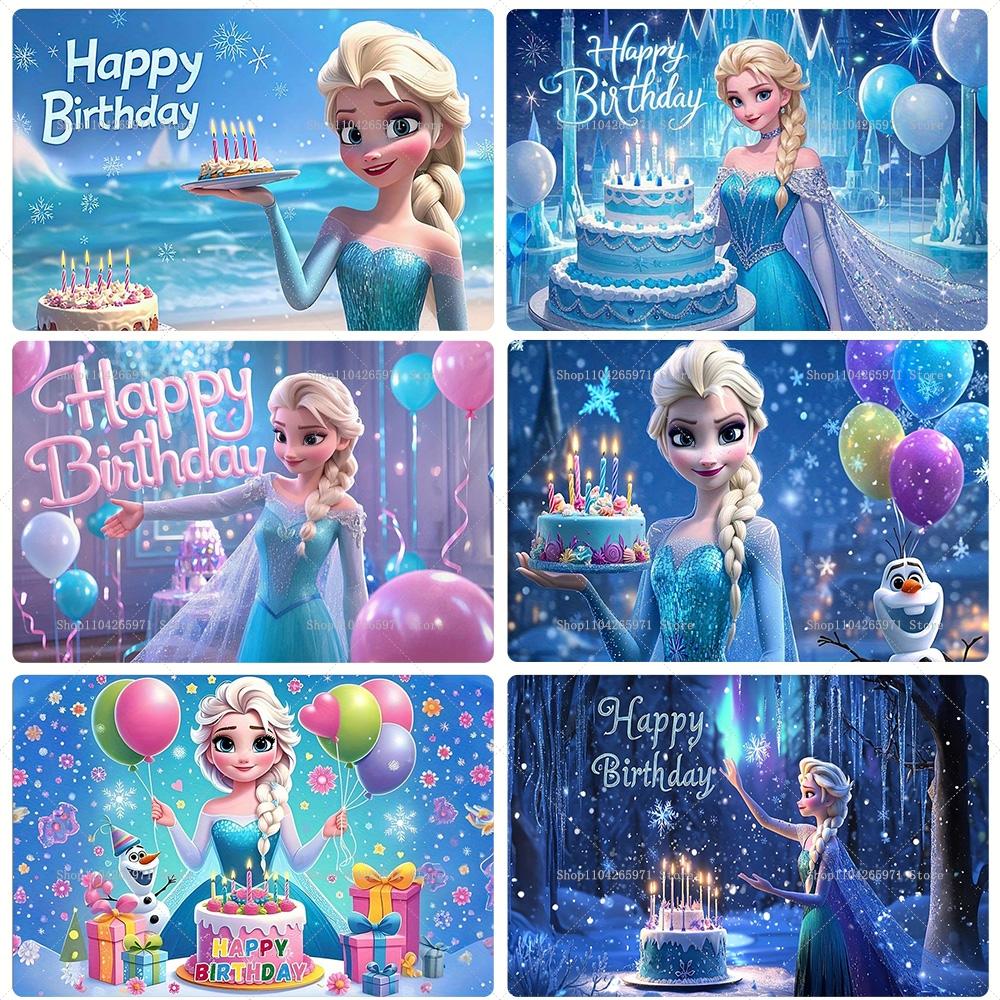 Disney Frozen Elsa Anna Princess Theme Backdrop Frozen Happy Birthday Party Decoration Baby Shower Supplies Photo Prop Girl Gift