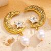 Retro Elegant Rhinestone Star Moon Pearl Earrings for Women