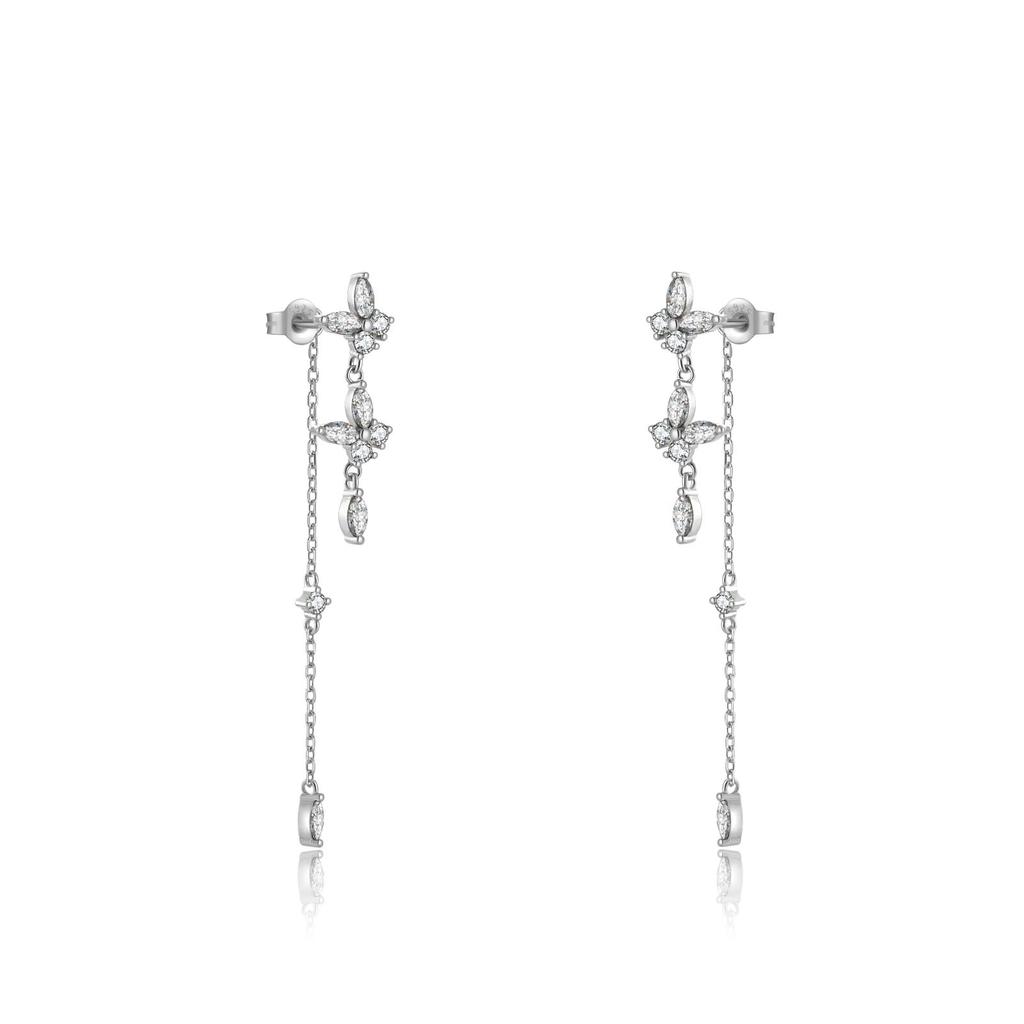 ANDYWEN 925 Sterlingsilber Gold Klar Schmetterling Zirkonia Kette Hängeohrring Feiner Schmuck Rock Punk Mode Kristallclips Hochzeit