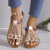 Large Size Sandals Women's Summer New Flat-bottomed Open-toed Beaded Bohemian Beach Shoes