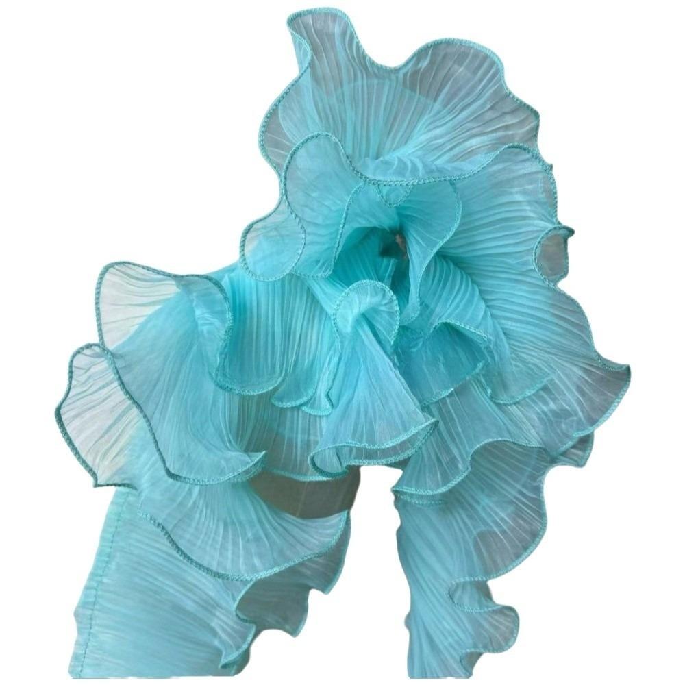 1 Yard Pleated Fabric Magic Color Ruffle Pleated Pleated Lace Rose Flower Pattern Organza Translucent Laser Gradient Lace