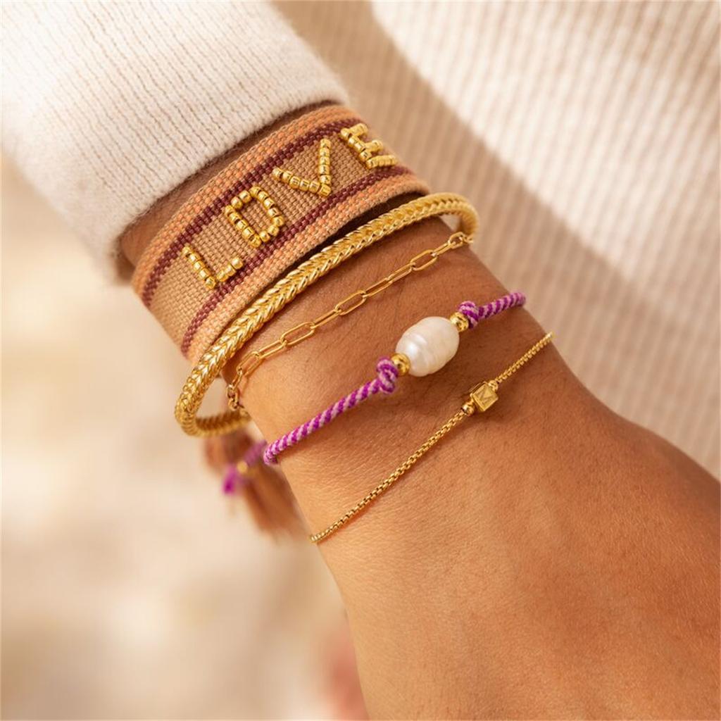 Stainless Steel New Fresh Love Sun Colored Rope Dopamine Bracelet Women's Gold Plated Color Preserving