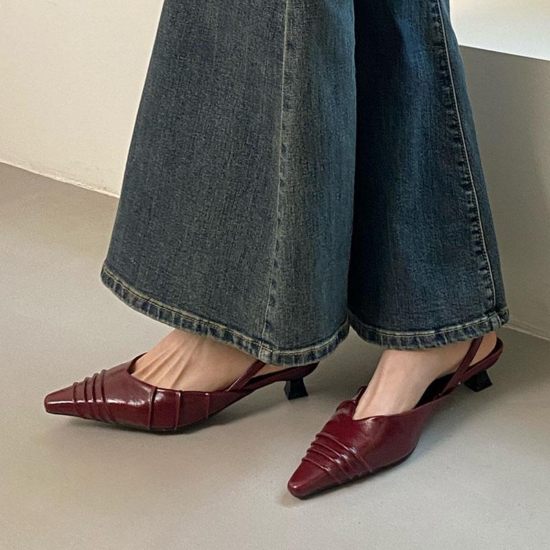 Fashion Luxury Fashion Pointed Toe Women Medium Heels Sandals Shoes Female Slip On Footwear Ladies Heeled Sandals Slides Shoes Pumps