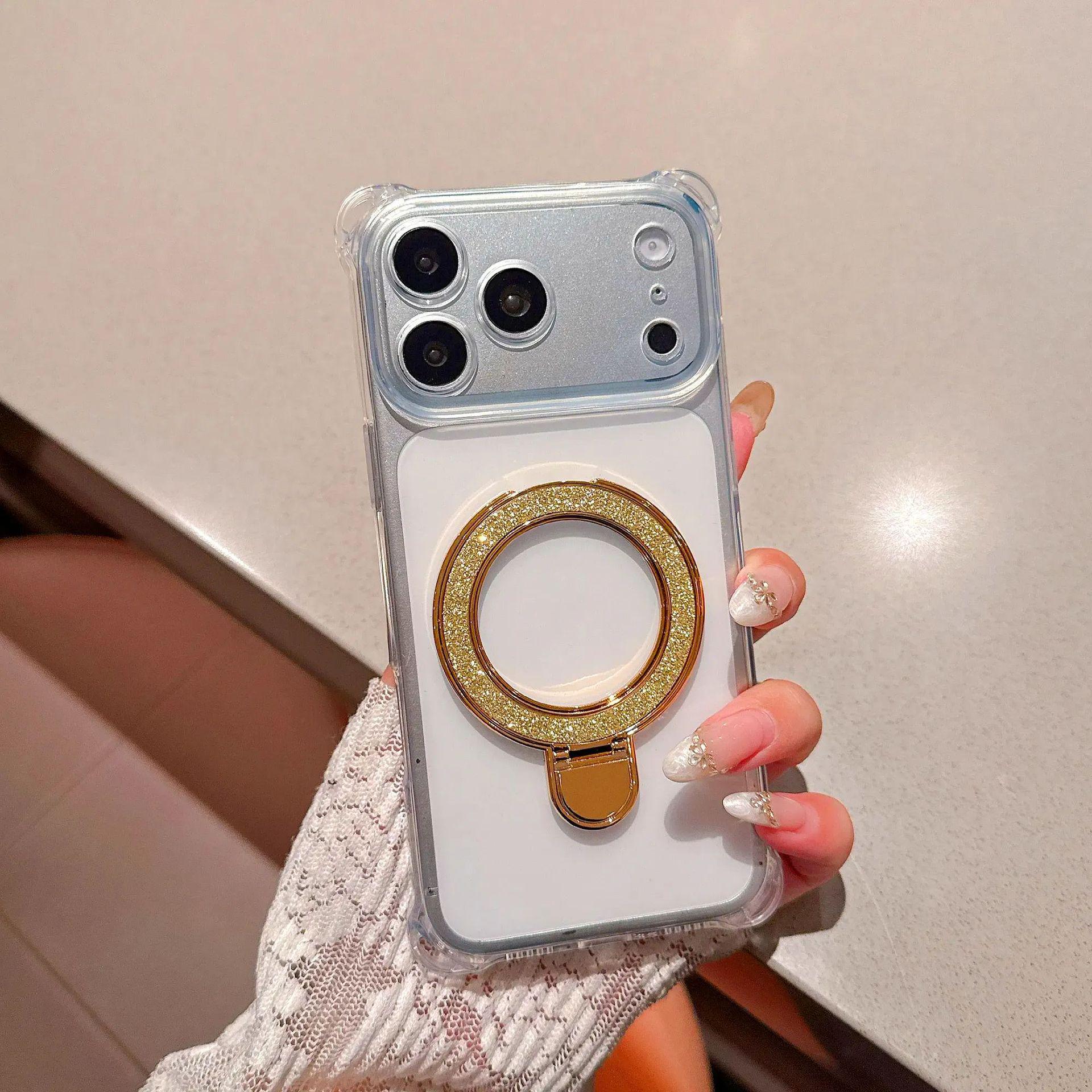

Ice Mist Rhinestone Glitter Case with Mirror Stand for iPhone 17 Air/16 Pro Max/15/14 17 Air золотий