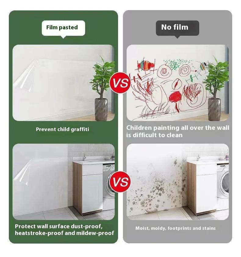 1roll 5/10m Electrostatic Wall Protective Film Transparent Non-adhesive Adsorption Wall Stickers Waterproof And Dirt-resistant