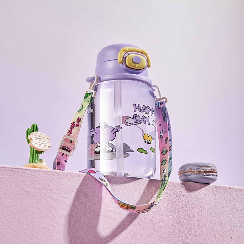 Student Cute Straw Cup, Gender-Neutral Portable Plastic Water Bottle with - Design, Convenient Summer Drinking Cup