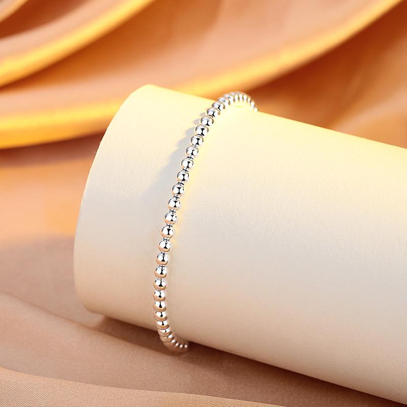 Transshipment Round Bead Bracelet Women'S 3M Beaded Fashionable Versatile Simple Pull-Up Adjustable Small Silver Bean Bracelet