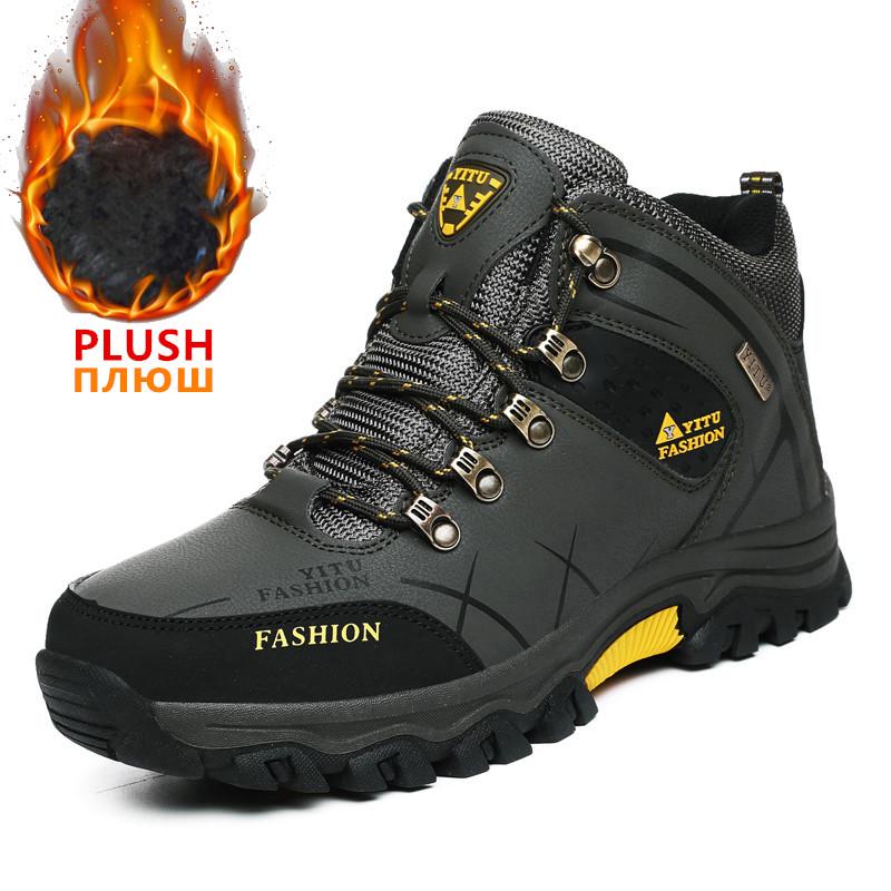 Winter Warme Plüsch Schneestiefel Hohe Qualität Wasserdichtes Leder Herrenstiefel Outdoor Gummi Schnürung Stiefeletten Herren Sneaker Größe 39-47