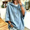 Giacca di Jeans Casual da Donna con Cappuccio e Maniche a Tre Quarti Vestibilità Larga