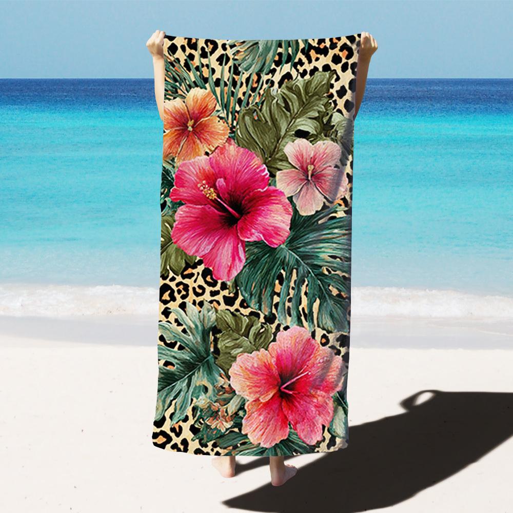 Leopard Tropical Flower Beach Towel 1Pc Microfiber 2D Flat Printed Sandproof Waterproof Summer Pool Swim Bath Towel