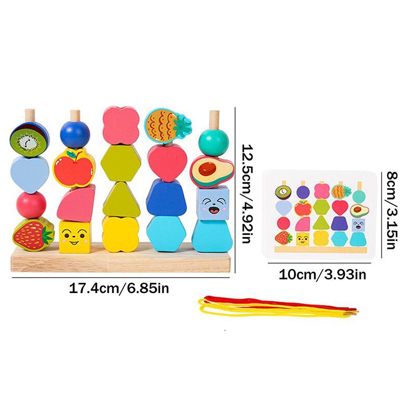 Montessori Wooden Beads Mastery Kit: Fine Motor Skills Builder For Toddlers 2-5 Stacking Blocks Lacing Beads Travel Learning Toy