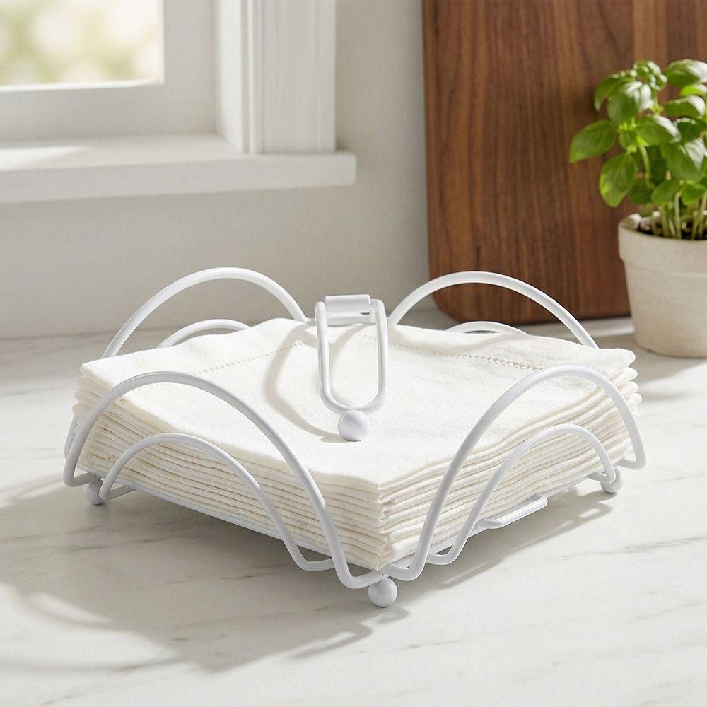 Square Shape Desktop Paper Dispenser Modern Iron Art  Tissue Rack Napkin Tray  Home Kitchen