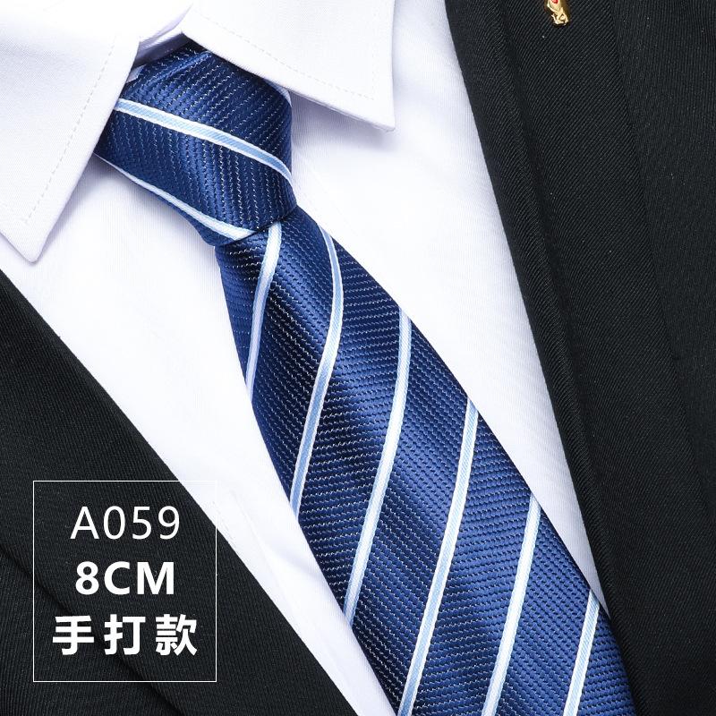 Men'S Business Banquet Tie Formal Wedding Groom Dark Blue Striped Hand Pattern Fashion Tie 8Cm