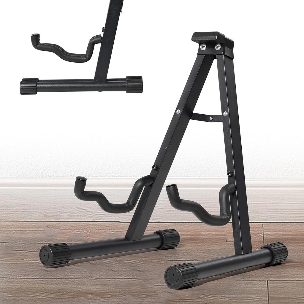 Folding Guitar Stand for and Ukulele Portable Holder with Rubber Feet and Soft Foam A-frame Acoustic, Electric, Bass, - Non-slip Arms.
