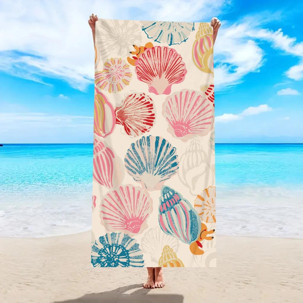 1pc Shell Pattern Printed Beach Towel, Ultra-fine Fiber Beach Towel, Sports Towel, Beach, Pool Vacation Bathroom Decoration
