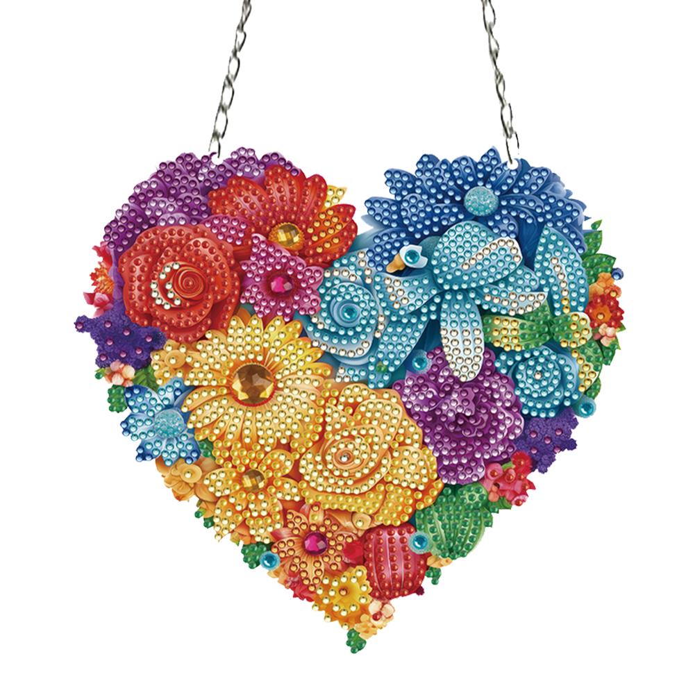 Crystal Hanging Home Wall Decor Heart Flower Acrylic Diamond Painting Hanging Pendant Round Single-Sided for Home Wall Decor