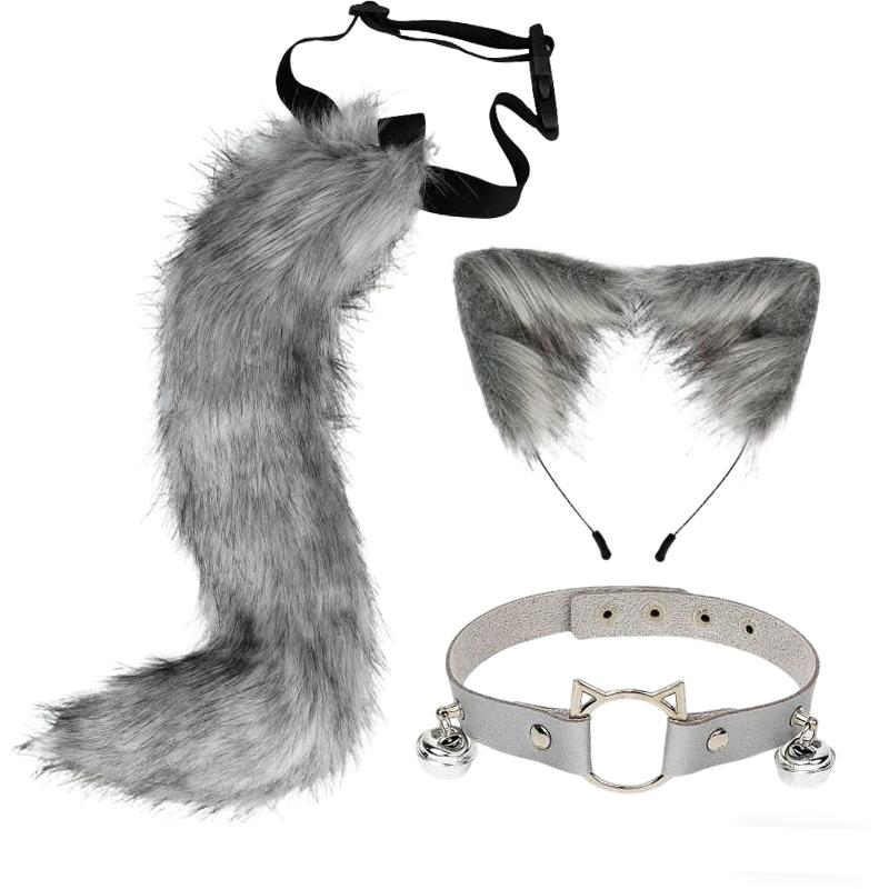 

Cat Fox Ears and Tail Set Costume Accessories for Halloween Fancy Dress Carnival серый