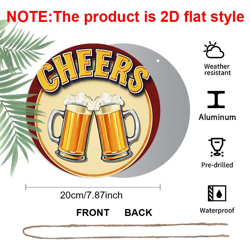 2D Flat Aluminum 7.87 Inch X 7.87 Inch Beer Glass Style Wall Decoration, Vintage Style. Suitable for Bars, Living Rooms, Kitchens, Cafes, Porches