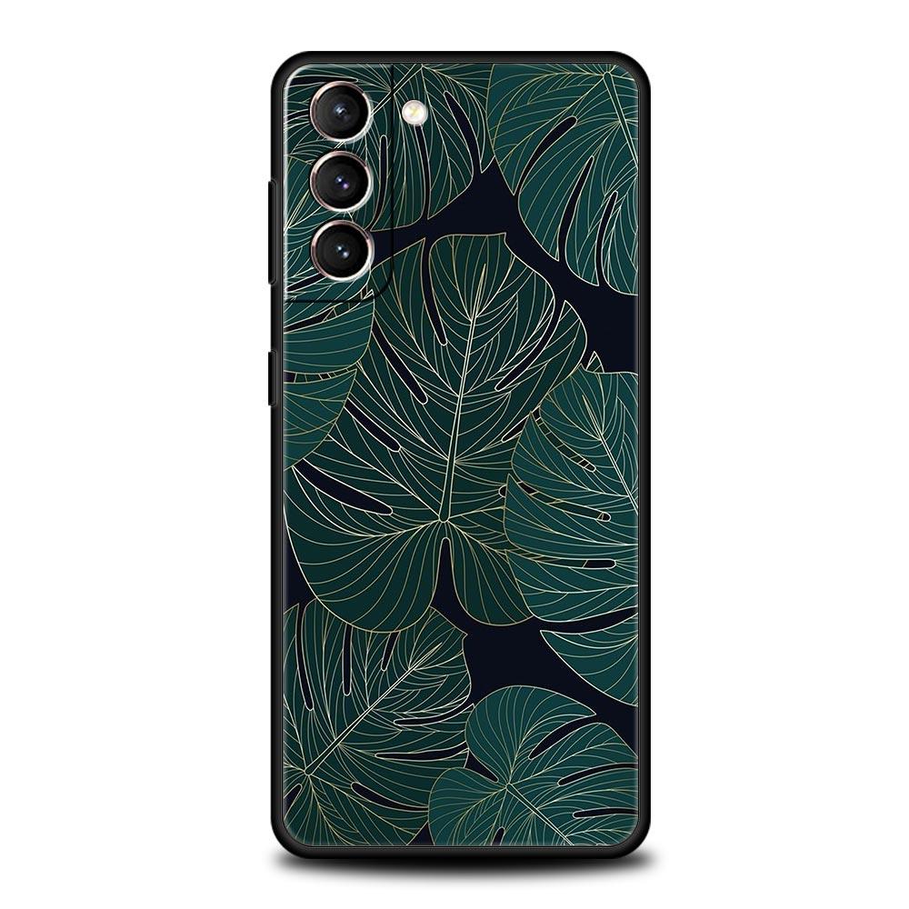 Leaves Monstera Green Phone Case For Samsung Galaxy S26 Ultra S25 Plus S24 FE S23 S22 5G S21 S20 Cover Black Soft