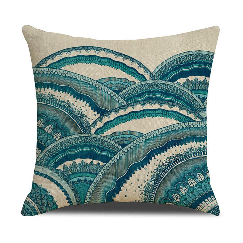 Home Ocean Wave Digital Printed Throw Pillow Linen Cushion Waist Pillow Case