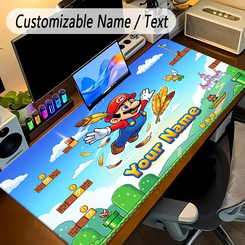 Large Mouse PadSuper Mario Custom Name Text Personalized Desk Mat Non Slip Gaming Pad