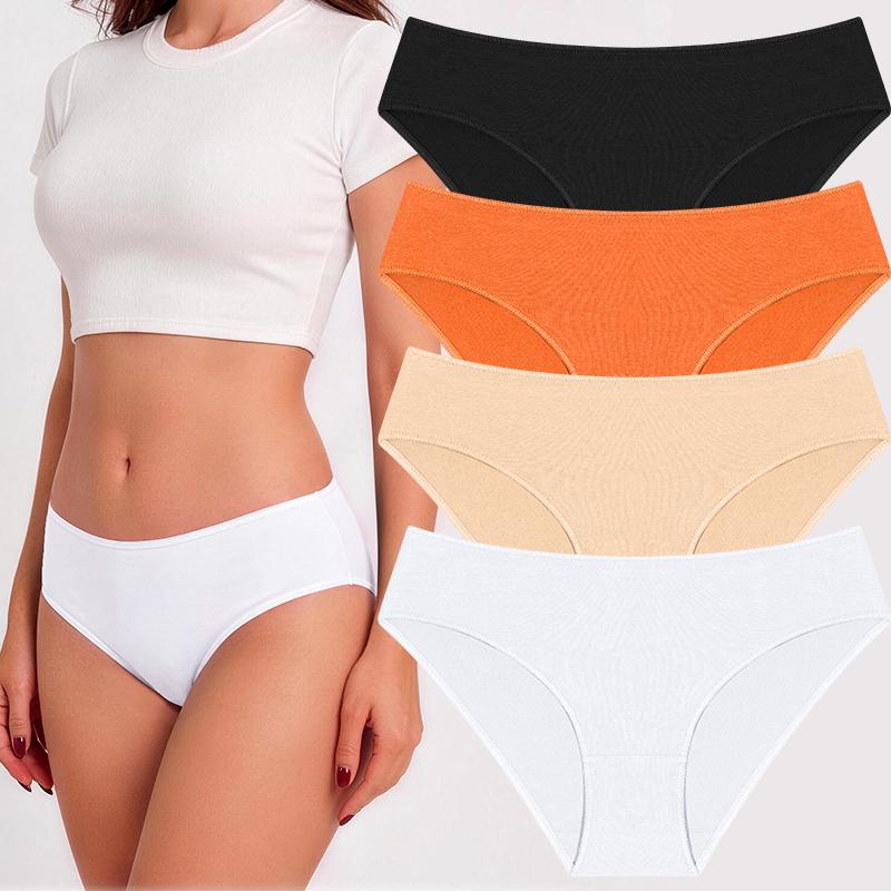 FINETOO 4 Pezzi Mutandine da Donna a Vita Bassa in Cotone Biancheria Intima Morbida Vita Elastica Slip da Donna Traspiranti Uso Quotidiano Mutandine Femminili