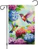 Hummingbirds Spring Garden Ag 12x18 Inch Double Sided for Outside, Hydrangeas Ower Small Burlap Yard Ag Farmhouse Home AAS