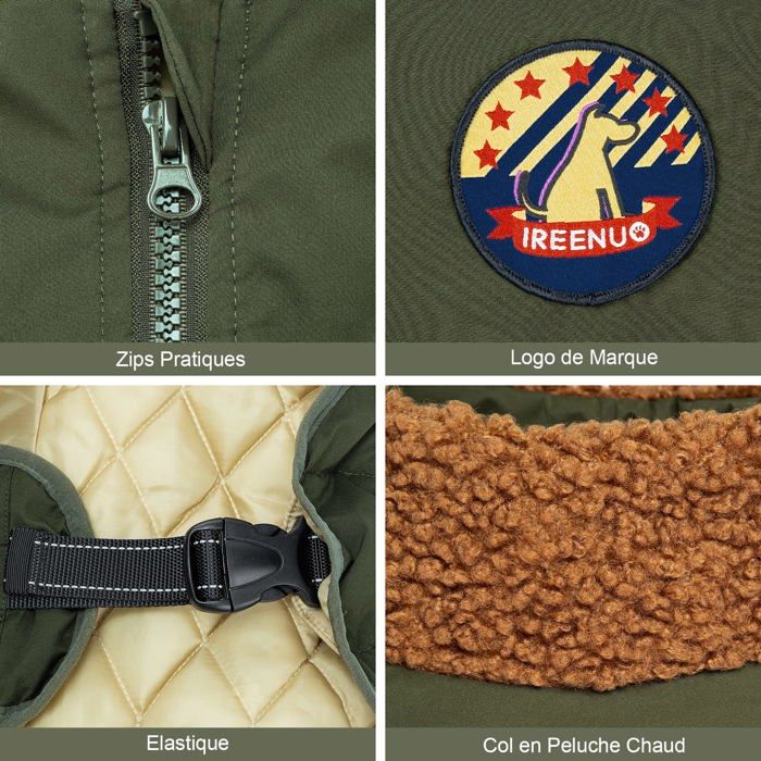 Manteau pour chien - IREENUO - JX-DE-DOG FLIGHT SUIT-3XL - Imperméable - Col en fourrure - Taille 3XL