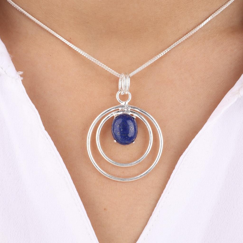 Natural Lapis Lazuli Gemstone 925 Sterling Silver Jewelry Handmade Pendant 1.65" PP-61-28