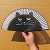 Cartoon Cat Folding Fan Japanese Style Wooden Hand Held Fan