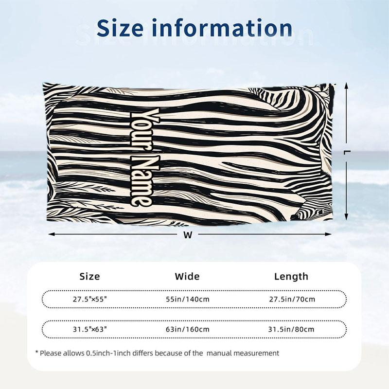 Zebra Star Blanket Theme Quick Dry Beach Towel Custom Name Text Print Large Sand Resistant Towel Beach Vacation