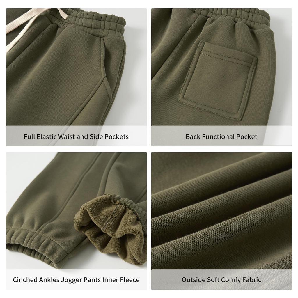 Rolanko Casual Jogger Long Pants for Winter Sports and Size 160 Kids' Sweatpants, Girls' Fleece-Lined Pants, Warmth, Green,